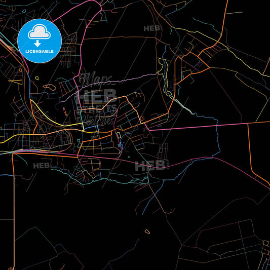 Donskoy, Tula Oblast, Russia, colorful city map on black background