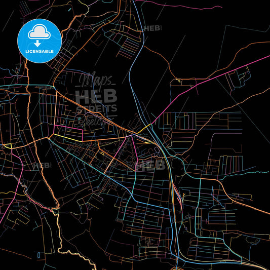Rossosh, Voronezh Oblast, Russia, colorful city map on black background