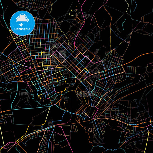 Klintsy, Bryansk Oblast, Russia, colorful city map on black background