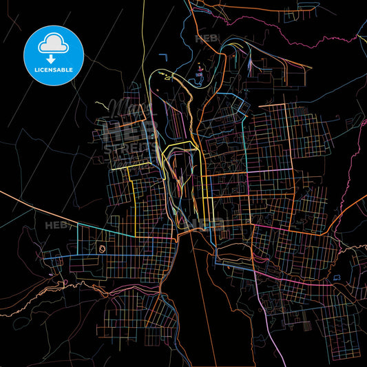 Lysva, Perm Krai, Russia, colorful city map on black background