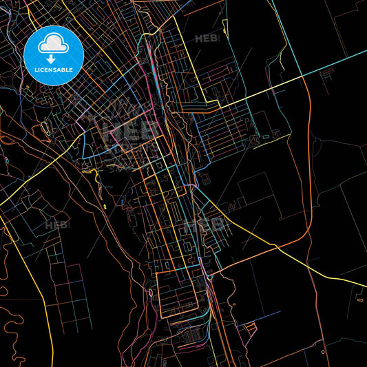Labinsk, Krasnodar Krai, Russia, colorful city map on black background