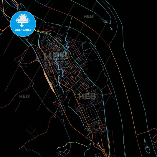 Lesosibirsk, Krasnoyarsk Krai, Russia, colorful city map on black background