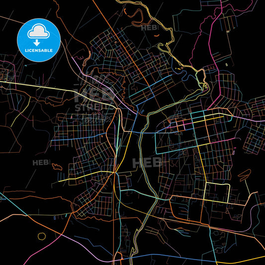 Shuya, Ivanovo Oblast, Russia, colorful city map on black background