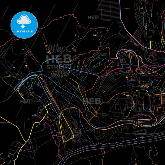 Aleksin, Tula Oblast, Russia, colorful city map on black background