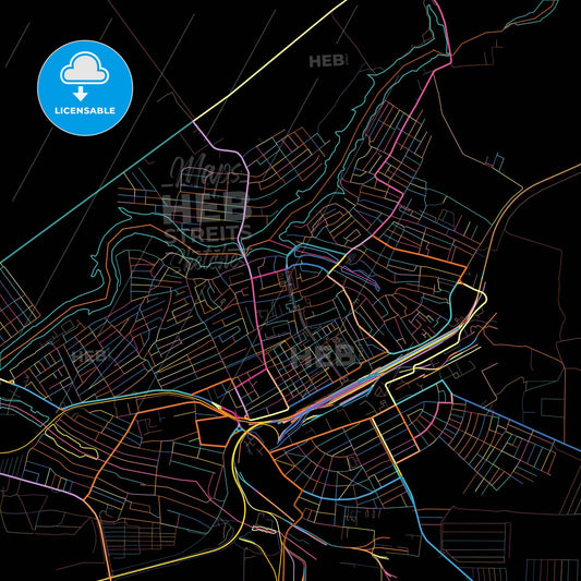 Salsk, Rostov Oblast, Russia, colorful city map on black background
