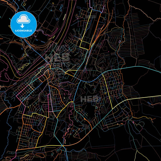 Pavlovo, Nizhny Novgorod Oblast, Russia, colorful city map on black background