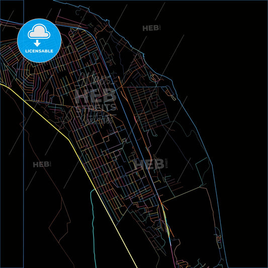 Izberbash, Republic of Dagestan, Russia, colorful city map on black background