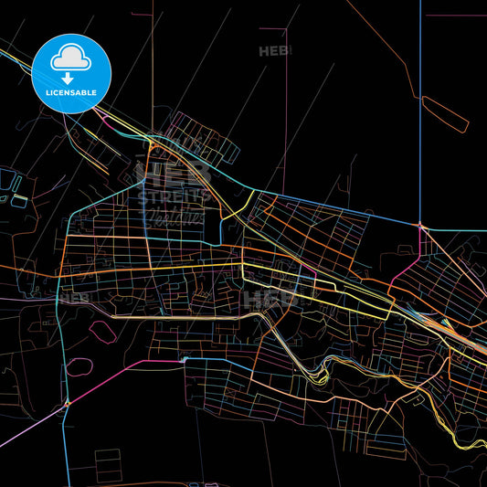Prokhladny, Kabardino-Balkar Republic, Russia, colorful city map on black background
