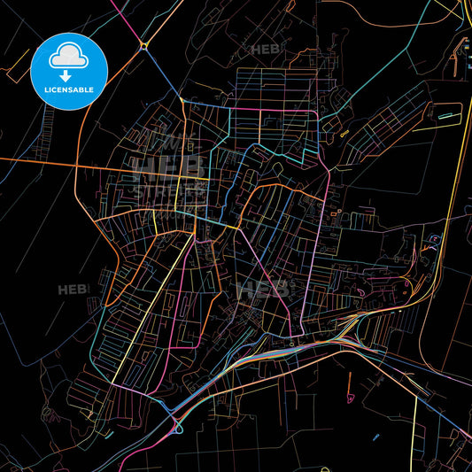 Krymsk, Krasnodar Krai, Russia, colorful city map on black background