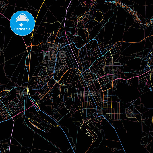 Beryozovsky, Sverdlovsk Oblast, Russia, colorful city map on black background