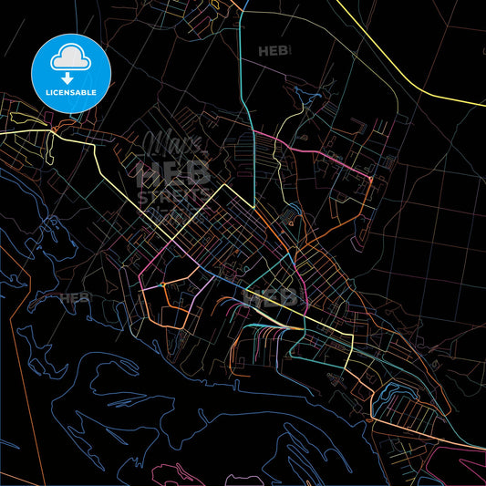 Volzhsk, Mari El Republic, Russia, colorful city map on black background