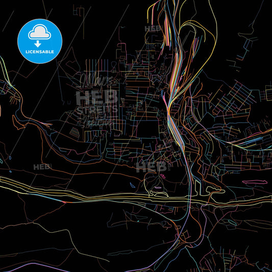 Liski, Voronezh Oblast, Russia, colorful city map on black background