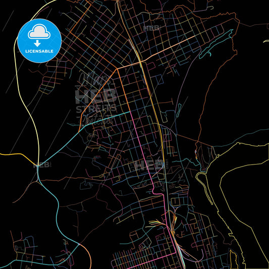 Svobodny, Amur Oblast, Russia, colorful city map on black background