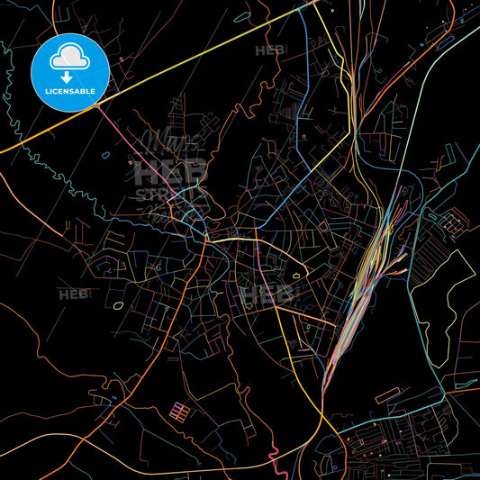 Vyazma, Smolensk Oblast, Russia, colorful city map on black background