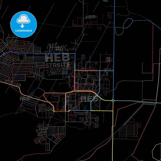 Krasnokamensk, Zabaykalsky Krai, Russia, colorful city map on black background