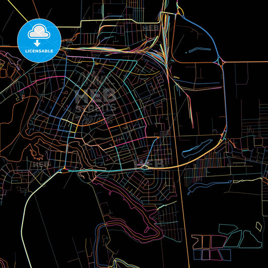 Timashyovsk, Krasnodar Krai, Russia, colorful city map on black background