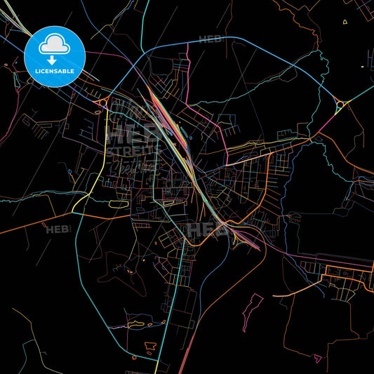 Uzlovaya, Tula Oblast, Russia, colorful city map on black background