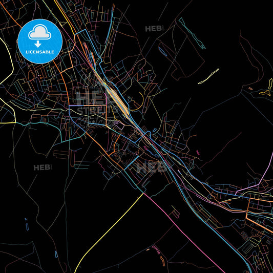 Cheremkhovo, Irkutsk Oblast, Russia, colorful city map on black background