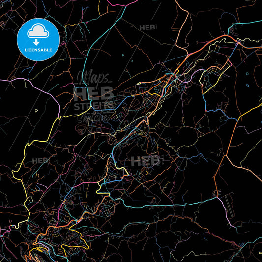 Serravalle, San Marino, colorful city map on black background
