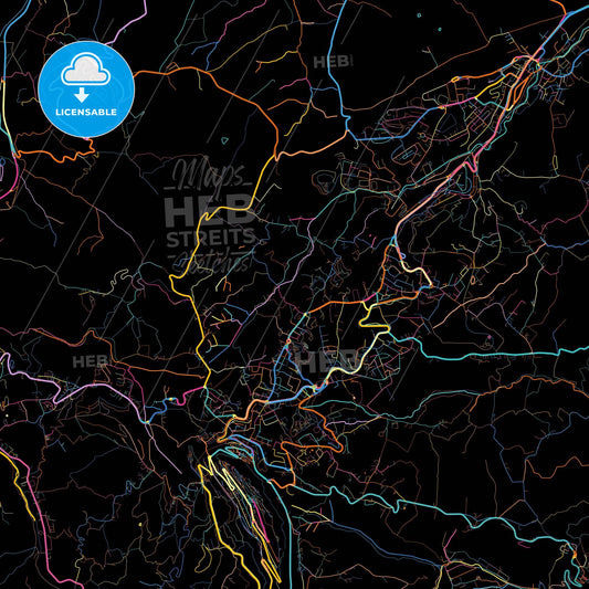 Borgo Maggiore, San Marino, colorful city map on black background
