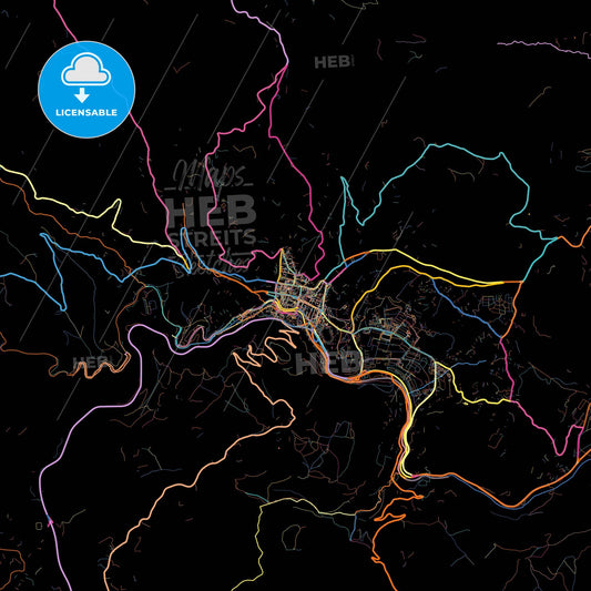Užice, Zlatibor, Serbia, colorful city map on black background