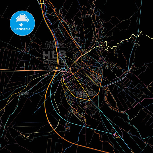 Pirot, Pirot, Serbia, colorful city map on black background