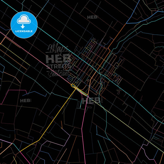 Šid, Srem, Serbia, colorful city map on black background