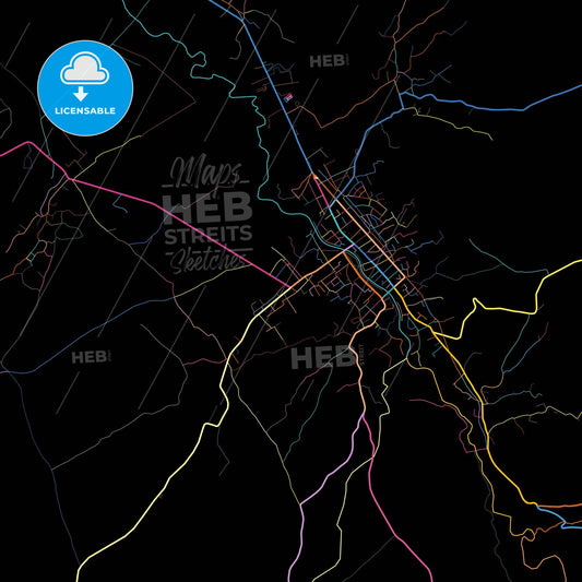 Petrovac na Mlavi, Braničevo, Serbia, colorful city map on black background