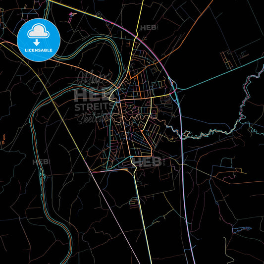Ćuprija, Pomoravlje, Serbia, colorful city map on black background