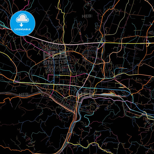 Celje, Slovenia, colorful city map on black background