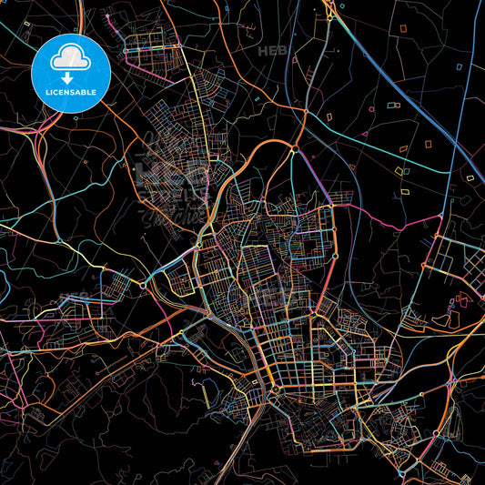 Cartagena, Murcia, Spain, colorful city map on black background
