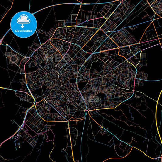 Jerez de la Frontera, Cádiz, Spain, colorful city map on black background