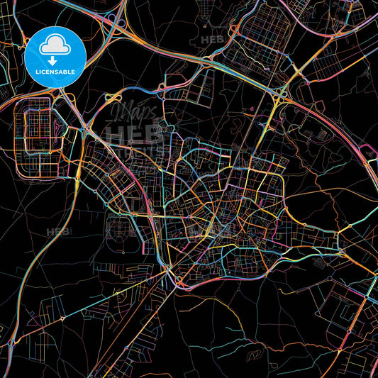 Fuenlabrada, Madrid, Spain, colorful city map on black background