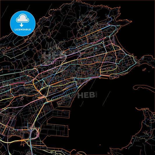 Santander, Cantabria, Spain, colorful city map on black background
