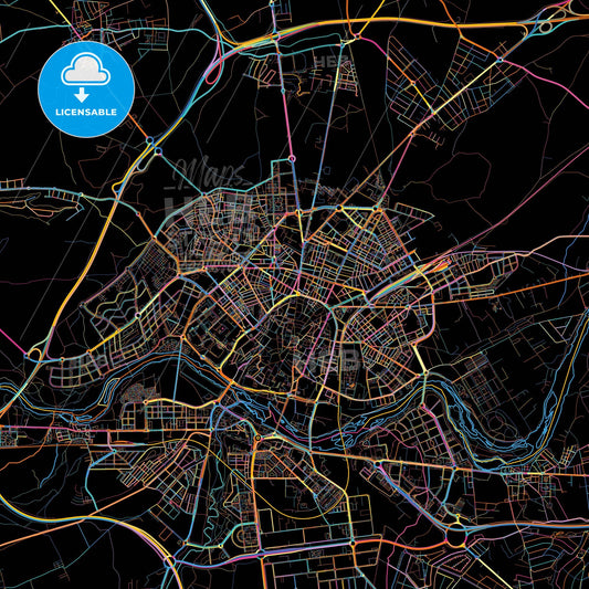 Salamanca, Spain, colorful city map on black background