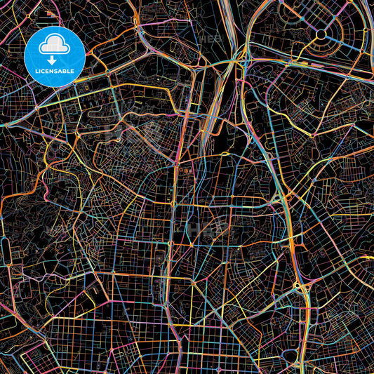 Chamartín, Madrid, Spain, colorful city map on black background