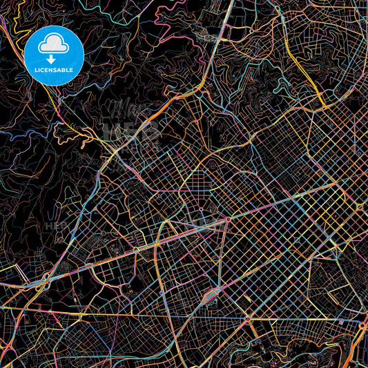 Sarrià-Sant Gervasi, Barcelona, Spain, colorful city map on black background