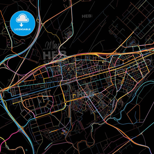 Torrejón de Ardoz, Madrid, Spain, colorful city map on black background