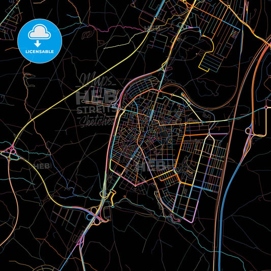 Parla, Madrid, Spain, colorful city map on black background