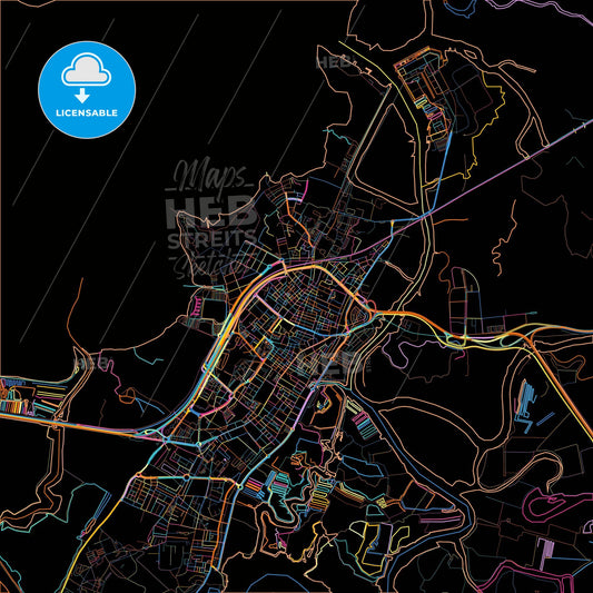 San Fernando, Cádiz, Spain, colorful city map on black background