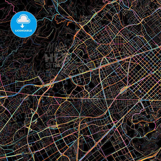 les Corts, Barcelona, Spain, colorful city map on black background