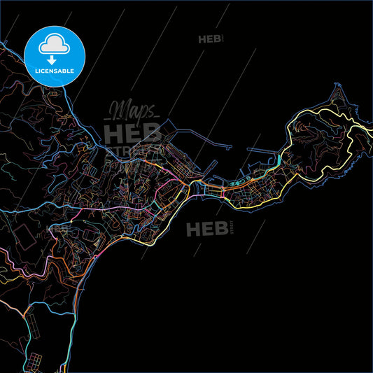 Ceuta, Spain, colorful city map on black background