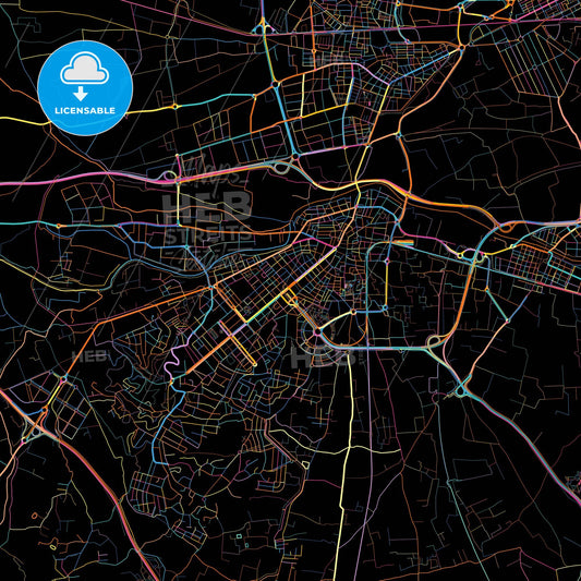 Torrent, Valencia, Spain, colorful city map on black background