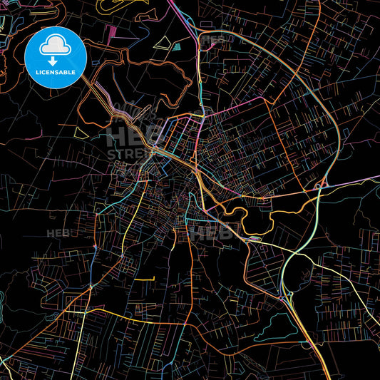 Chiclana de la Frontera, Cádiz, Spain, colorful city map on black background