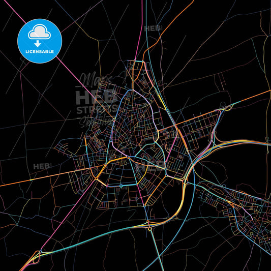 Ciudad Real, Spain, colorful city map on black background