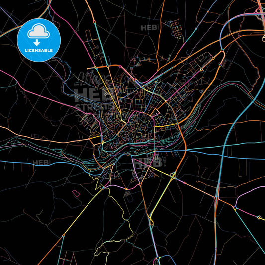 Zamora, Spain, colorful city map on black background