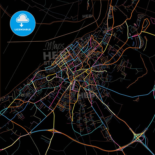 Sanlúcar de Barrameda, Cádiz, Spain, colorful city map on black background