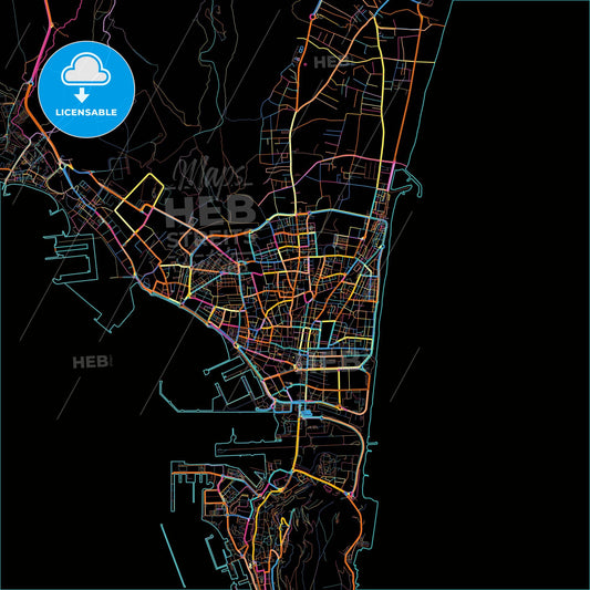 La Línea de la Concepción, Cádiz, Spain, colorful city map on black background