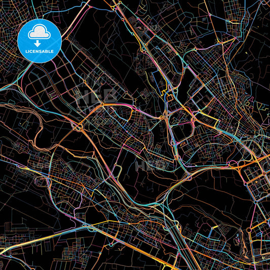 Paterna, Valencia, Spain, colorful city map on black background