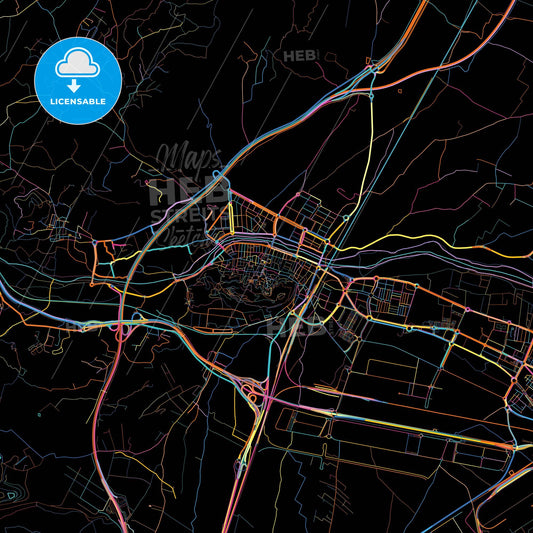 Groa de Murviedro, Valencia, Spain, colorful city map on black background